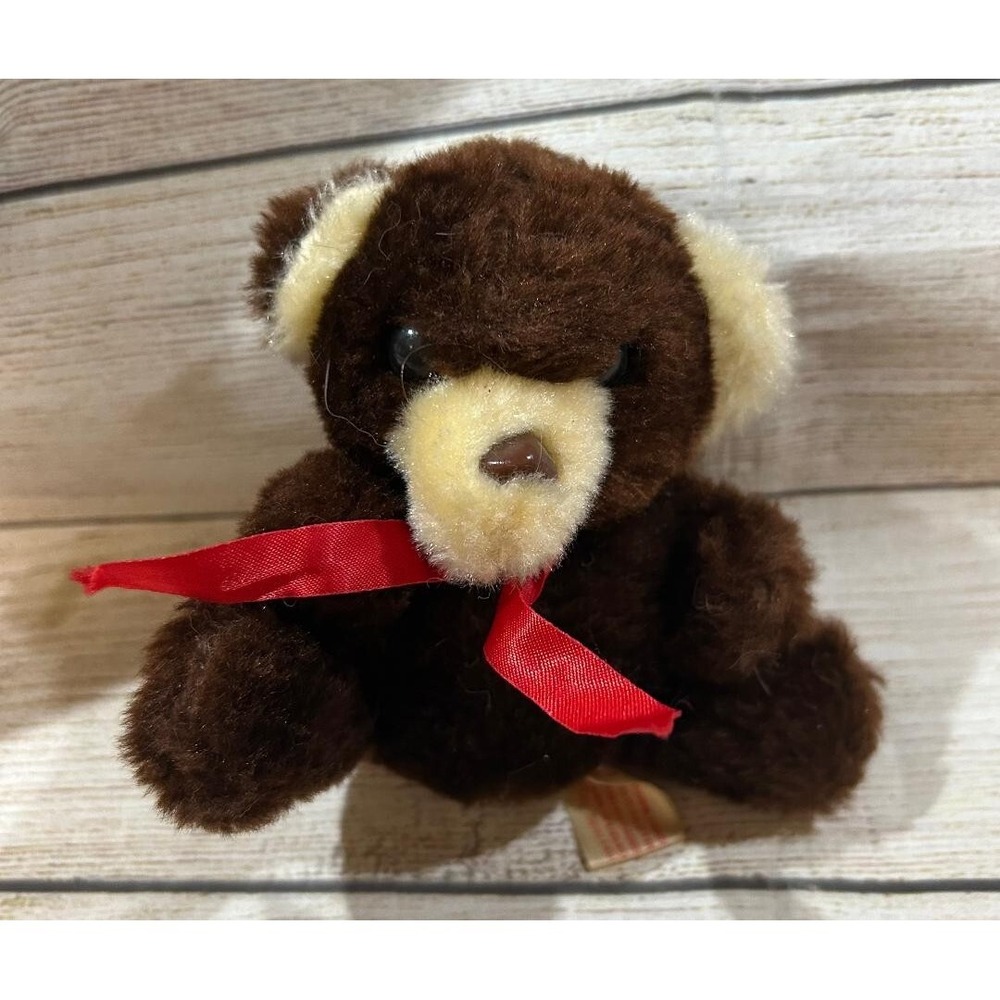 Vintage Animal Fair Small 4" Stuffed Plush Tan Brown Bear Carnival Prize TubB6 - Picture 1 of 4